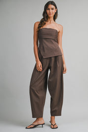 Pinstriped Strapless Tube Top And Trousers Set