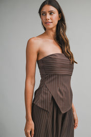Pinstriped Strapless Tube Top And Trousers Set