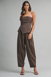 Pinstriped Strapless Tube Top And Trousers Set