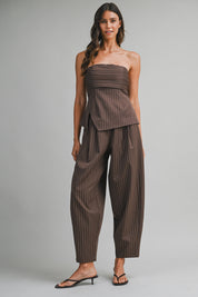 Pinstriped Strapless Tube Top And Trousers Set