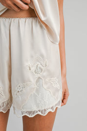 Champagne Satin Lace Trim Cami Top And Shorts Set