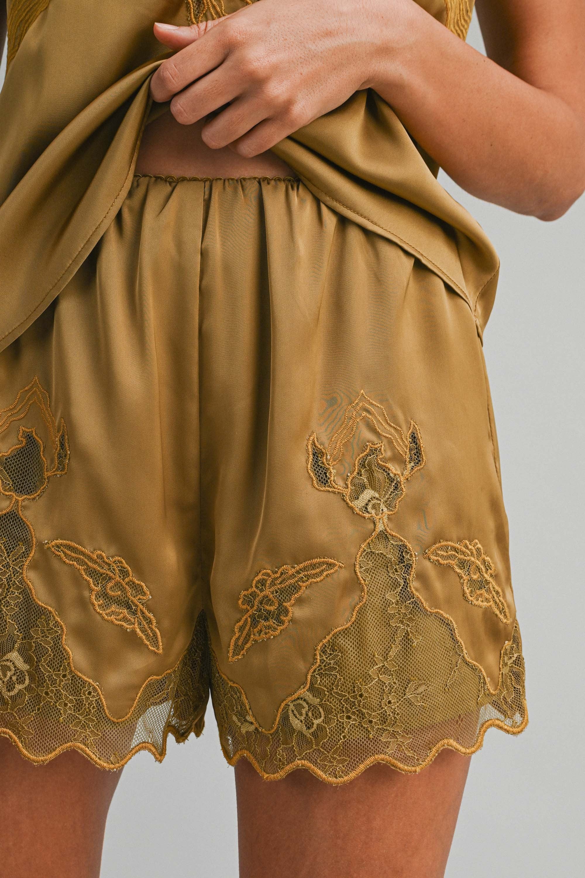 Dijon Satin Lace Trim Cami Top And Shorts Set