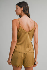 Dijon Satin Lace Trim Cami Top And Shorts Set