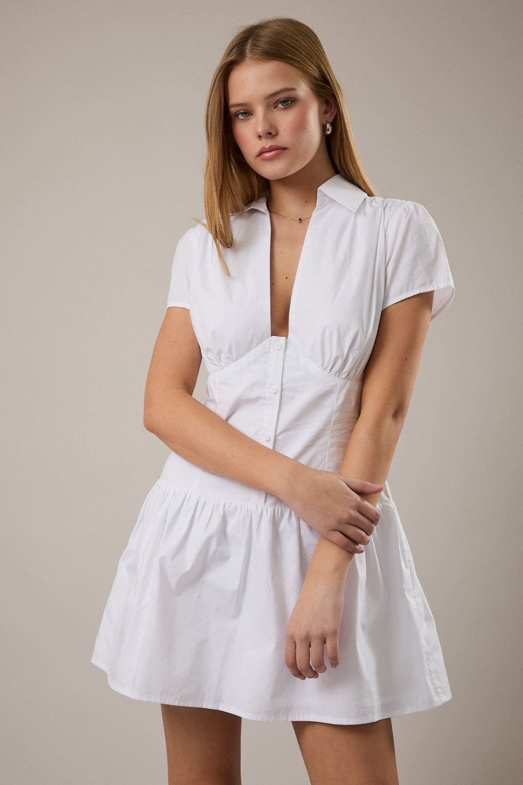 Short Sleeve Shirt Collared Mini Dress
