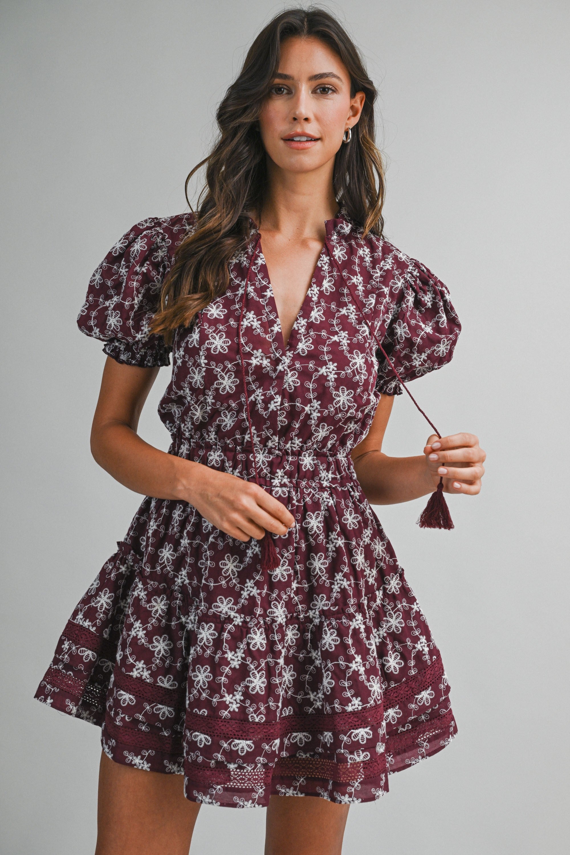 Embroidered Lace Mini Ruffle Tier Dress