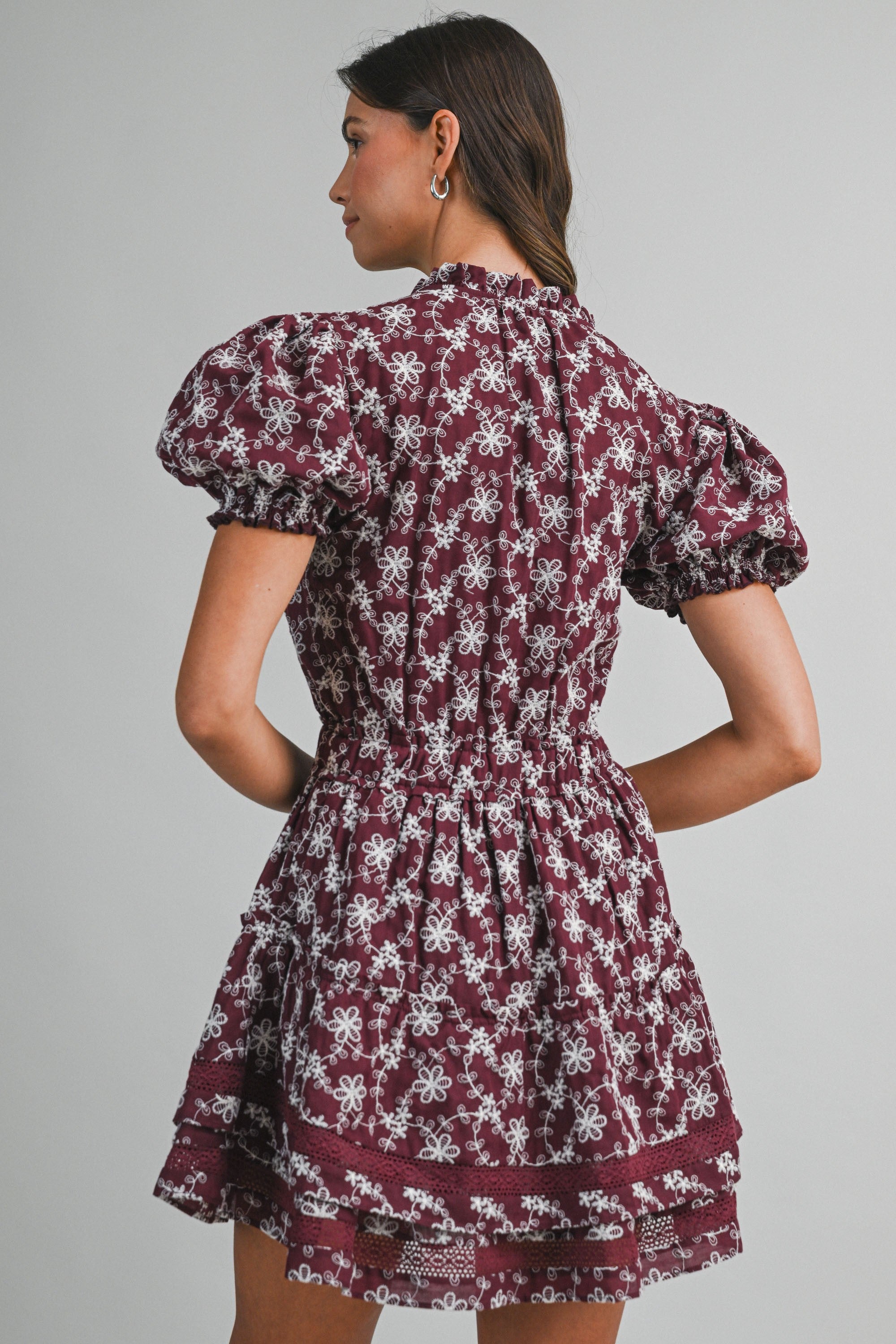 Embroidered Lace Mini Ruffle Tier Dress