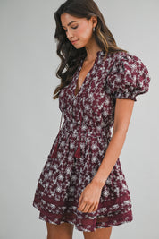 Embroidered Lace Mini Ruffle Tier Dress