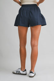 Navy Lightweight Seersucker High-waist Bubble Shorts