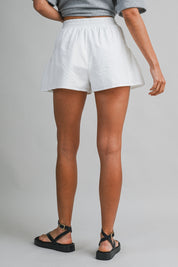Off White Lightweight Seersucker High-waist Bubble Shorts