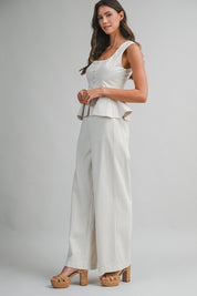 Square Neckline Peplum Top And Pants Set