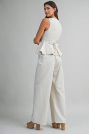 Square Neckline Peplum Top And Pants Set