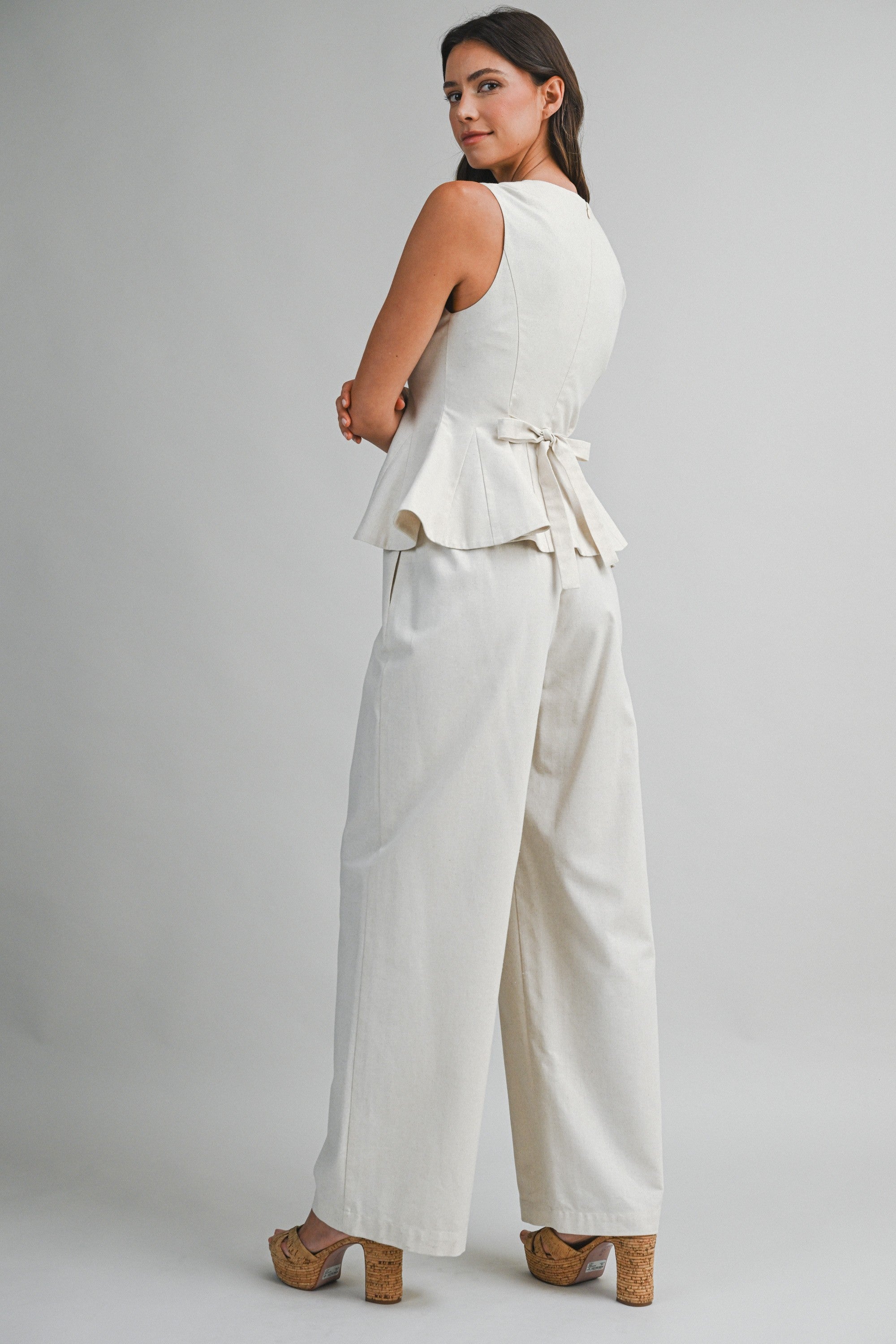 Square Neckline Peplum Top And Pants Set