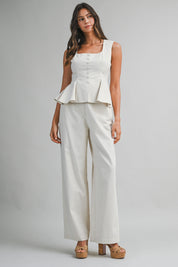 Square Neckline Peplum Top And Pants Set