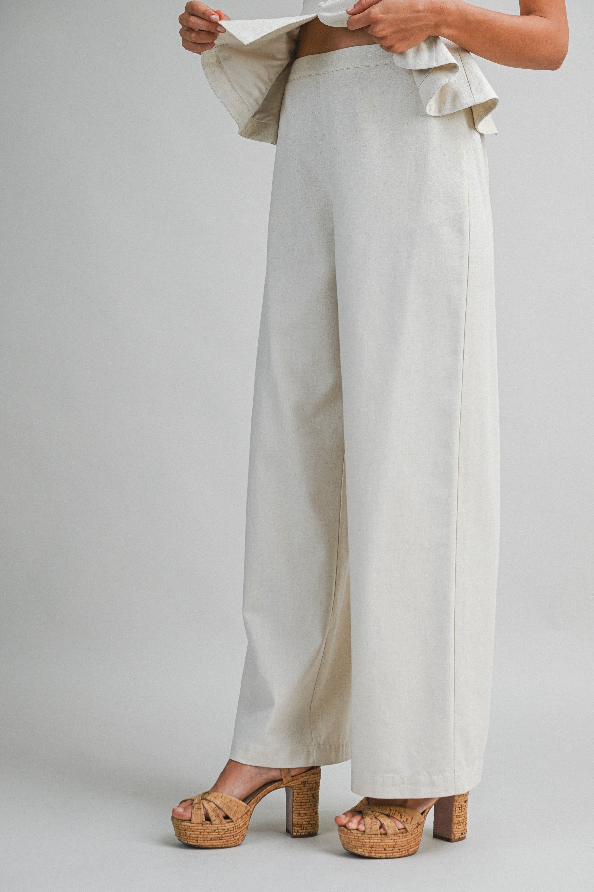 Square Neckline Peplum Top And Pants Set