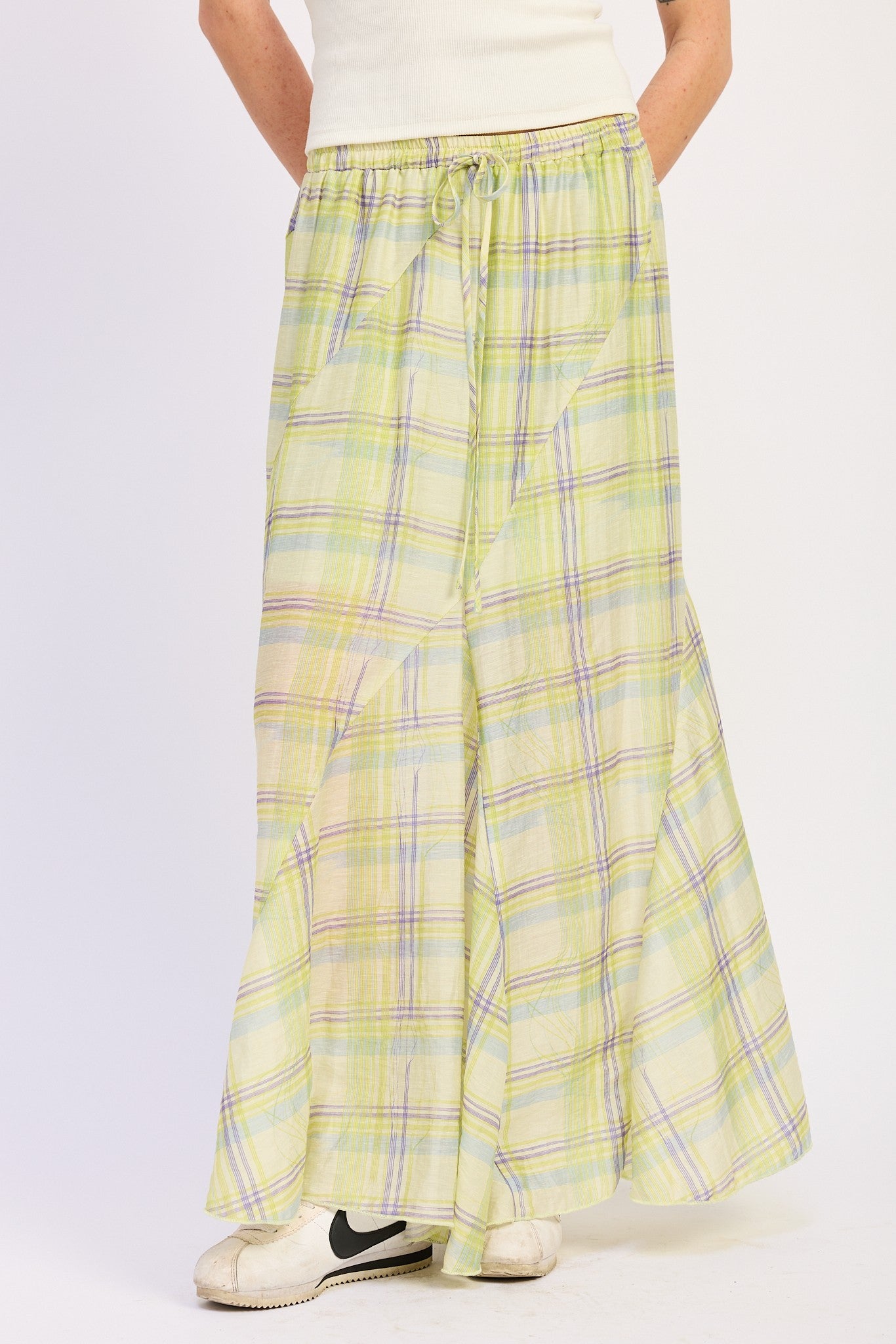 Drawstring Maxi Skirt With Asymmetrical Seams