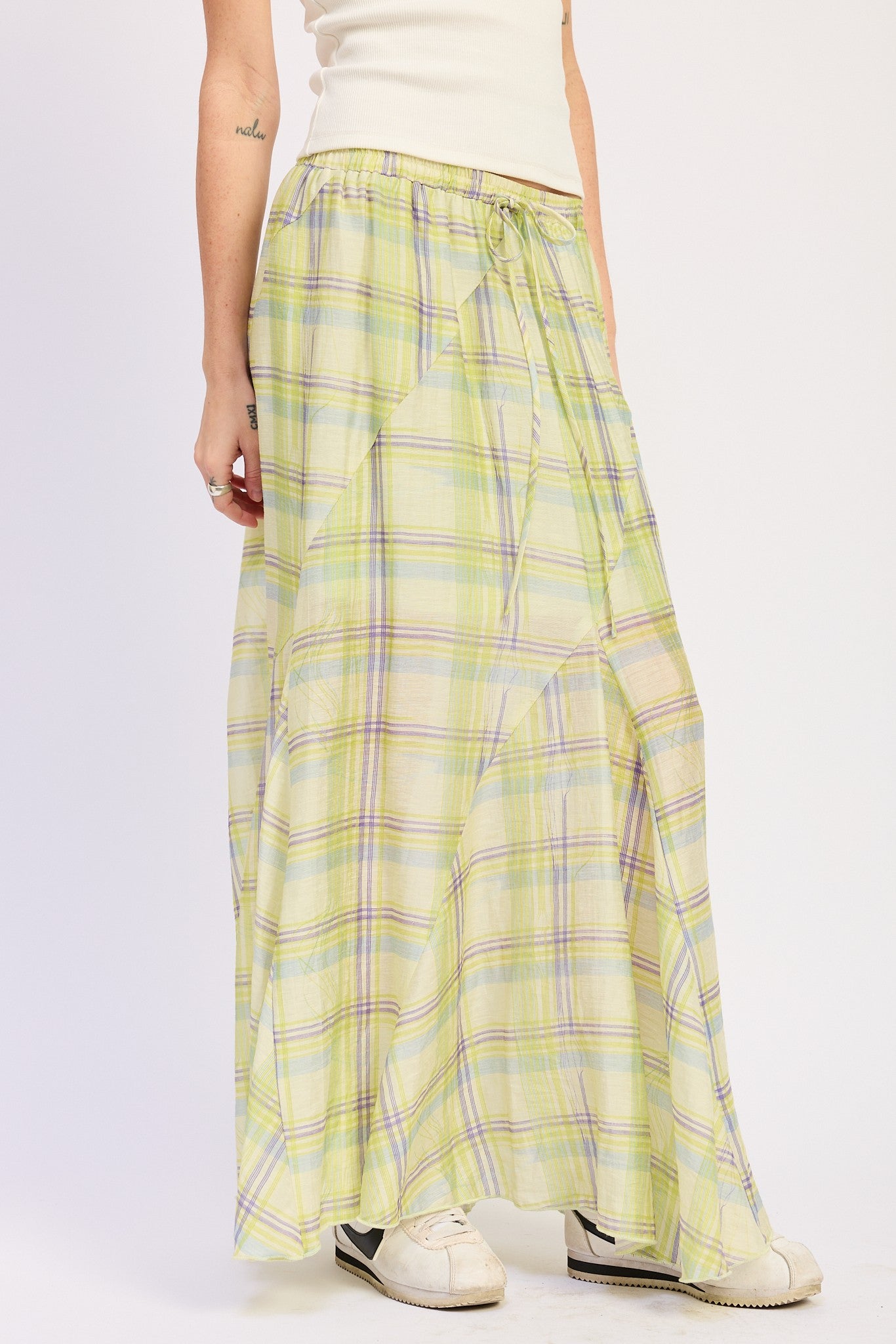 Drawstring Maxi Skirt With Asymmetrical Seams