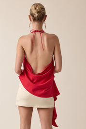 Texture Halter Open Back Ruffle Detail Wrapped Top