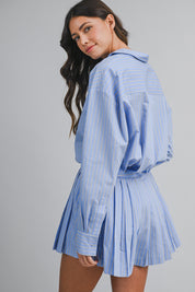 Striped Collar Button Down Shirt And Shorts Set