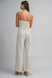 Striped Halter Top And Wide Leg Pants Set