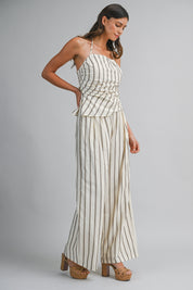 Striped Halter Top And Wide Leg Pants Set