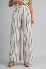Striped Halter Top And Wide Leg Pants Set