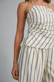 Striped Halter Top And Wide Leg Pants Set