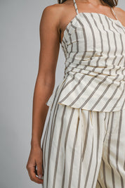 Striped Halter Top And Wide Leg Pants Set