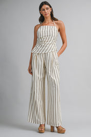 Striped Halter Top And Wide Leg Pants Set