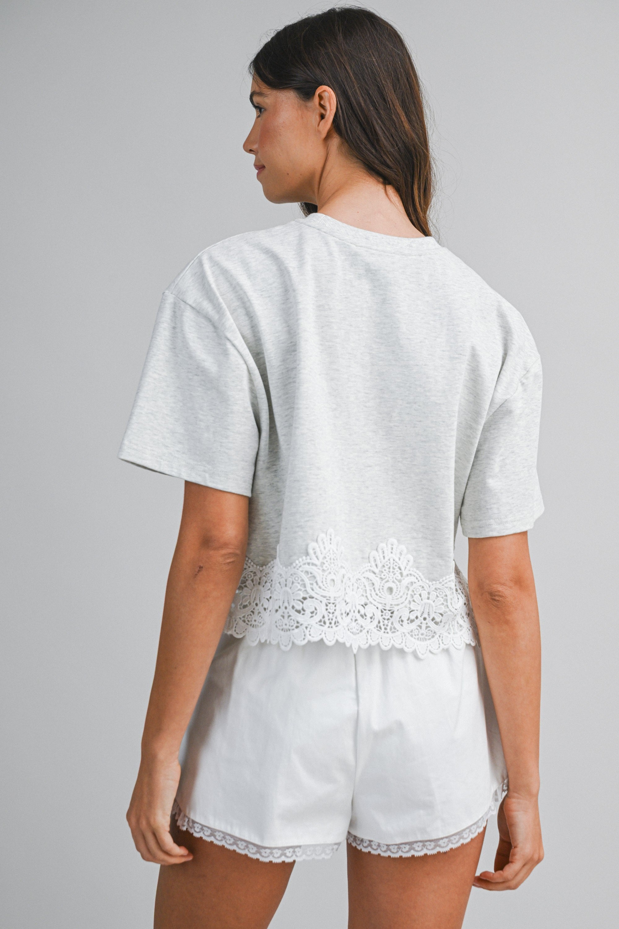 Short Sleeve Crop Top With Lace Trim Hem