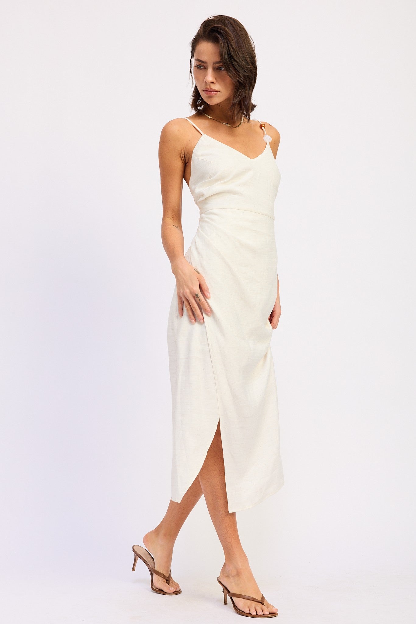 Asymmetrical Pleated Tulip Hem Midi Dress