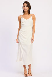 Asymmetrical Pleated Tulip Hem Midi Dress