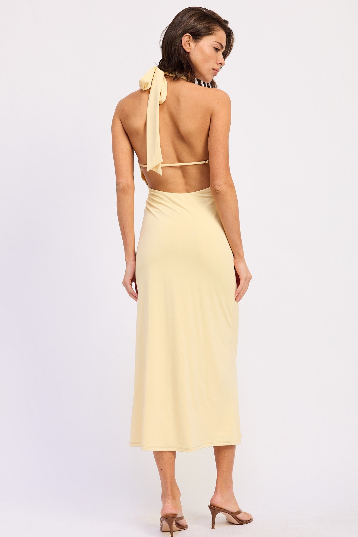 Deep V Halter Neck Midi Dress