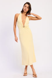 Deep V Halter Neck Midi Dress