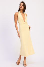 Deep V Halter Neck Midi Dress