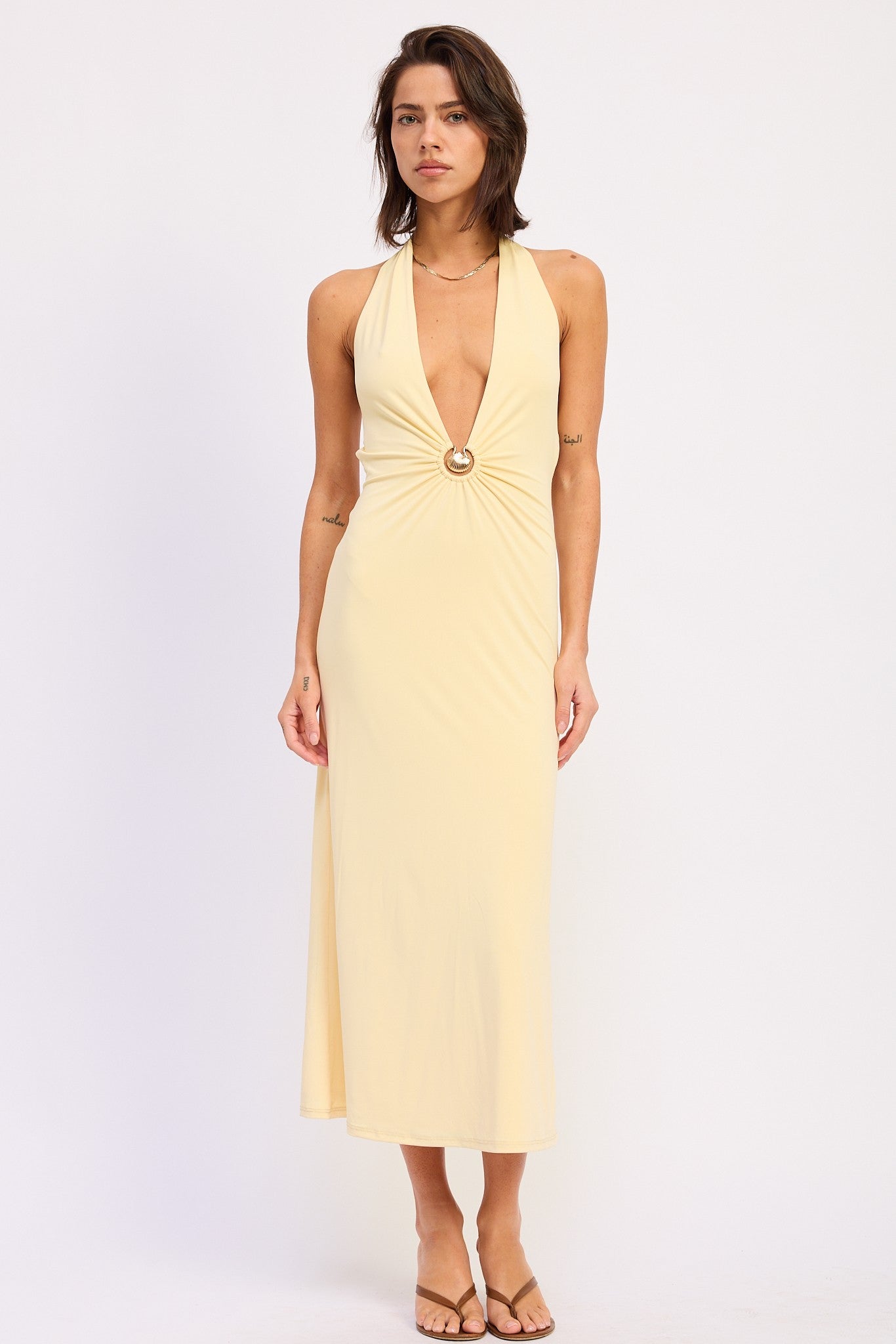 Deep V Halter Neck Midi Dress