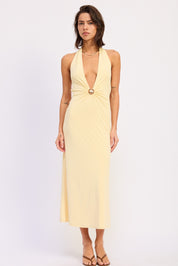Deep V Halter Neck Midi Dress