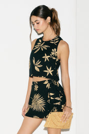 Tropical Leaf Side Tie Wrap Skorts