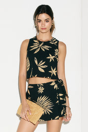 Tropical Leaf Side Tie Wrap Skorts