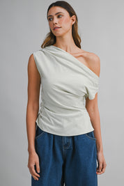 One Shoulder Asymmetric Ruched Top