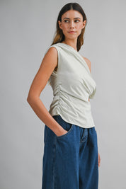 One Shoulder Asymmetric Ruched Top