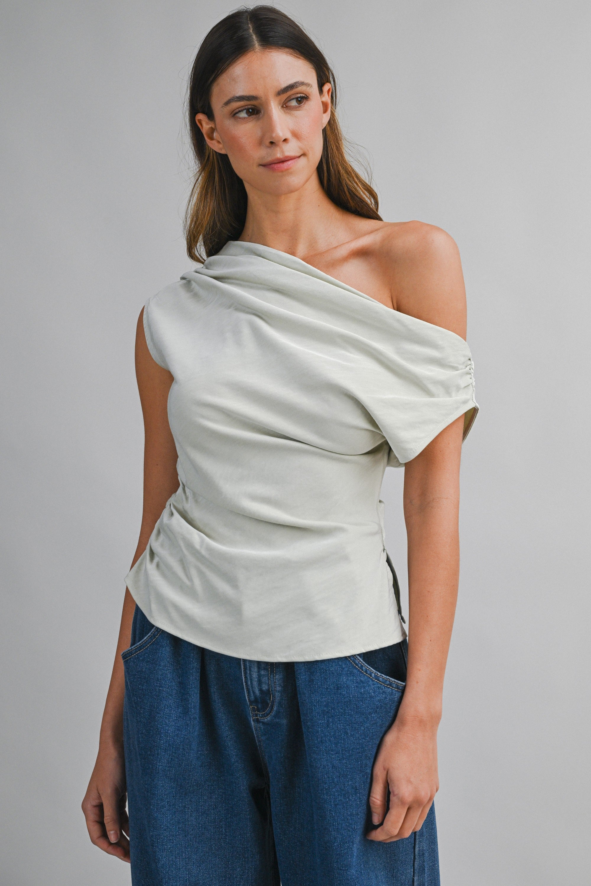 One Shoulder Asymmetric Ruched Top
