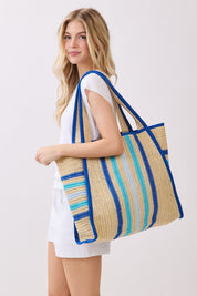 Jennifer Multi Color Straw Beach Tote Bag