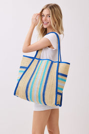 Jennifer Multi Color Straw Beach Tote Bag