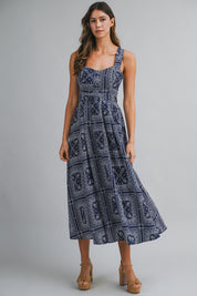 Bandana Print Crisscross Back Midi Dress
