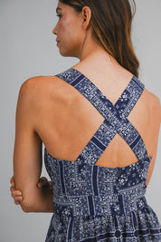 Bandana Print Crisscross Back Midi Dress