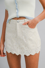 Eyelet Scallop Hem High Rise Micro Mini Skort