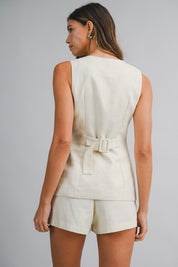 Linen Sleeveless Vest Top And Shorts Set