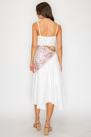 White Scarf Tie Waist Midi Dress