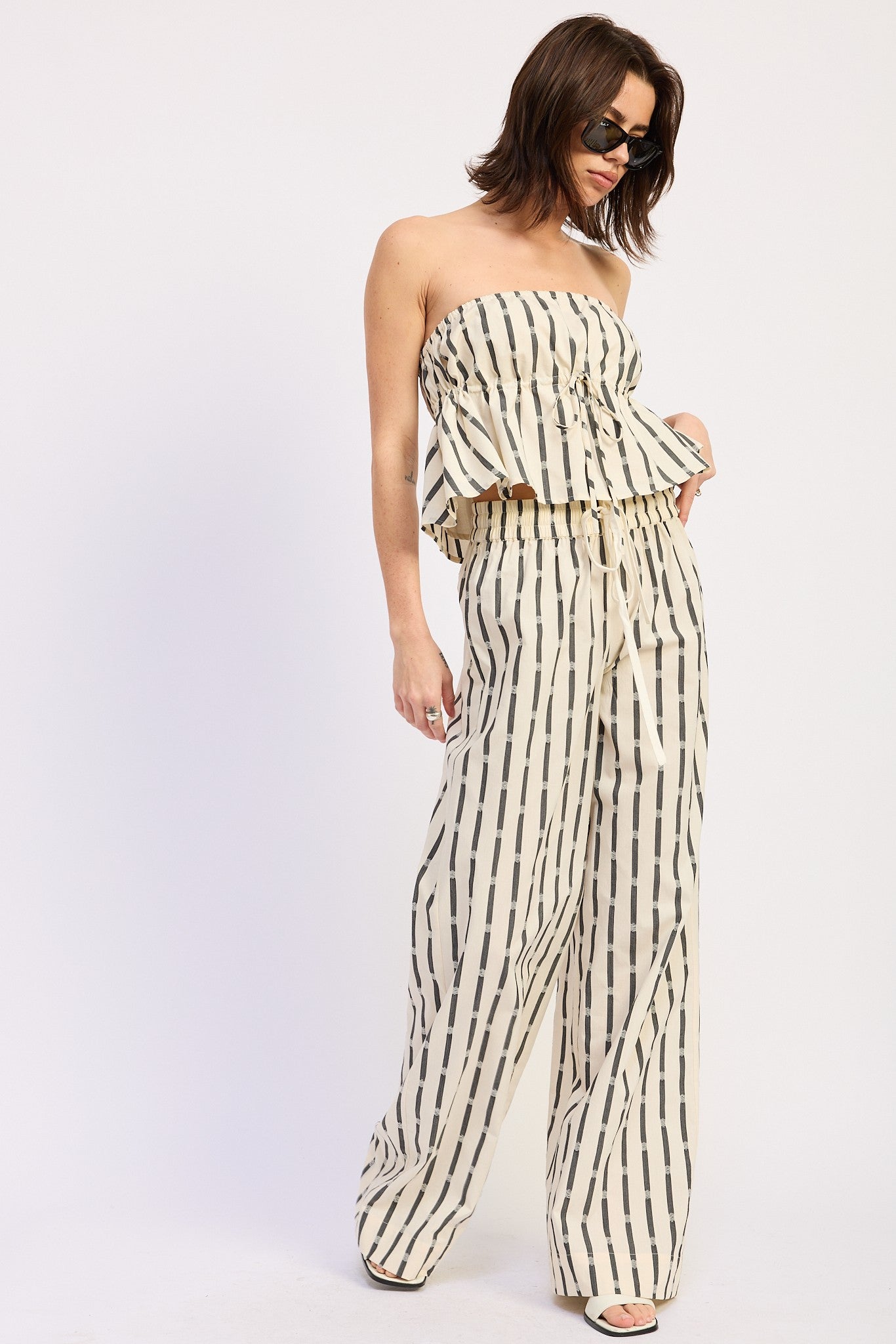 Striped Lounge Pants With Waist Drawstring
