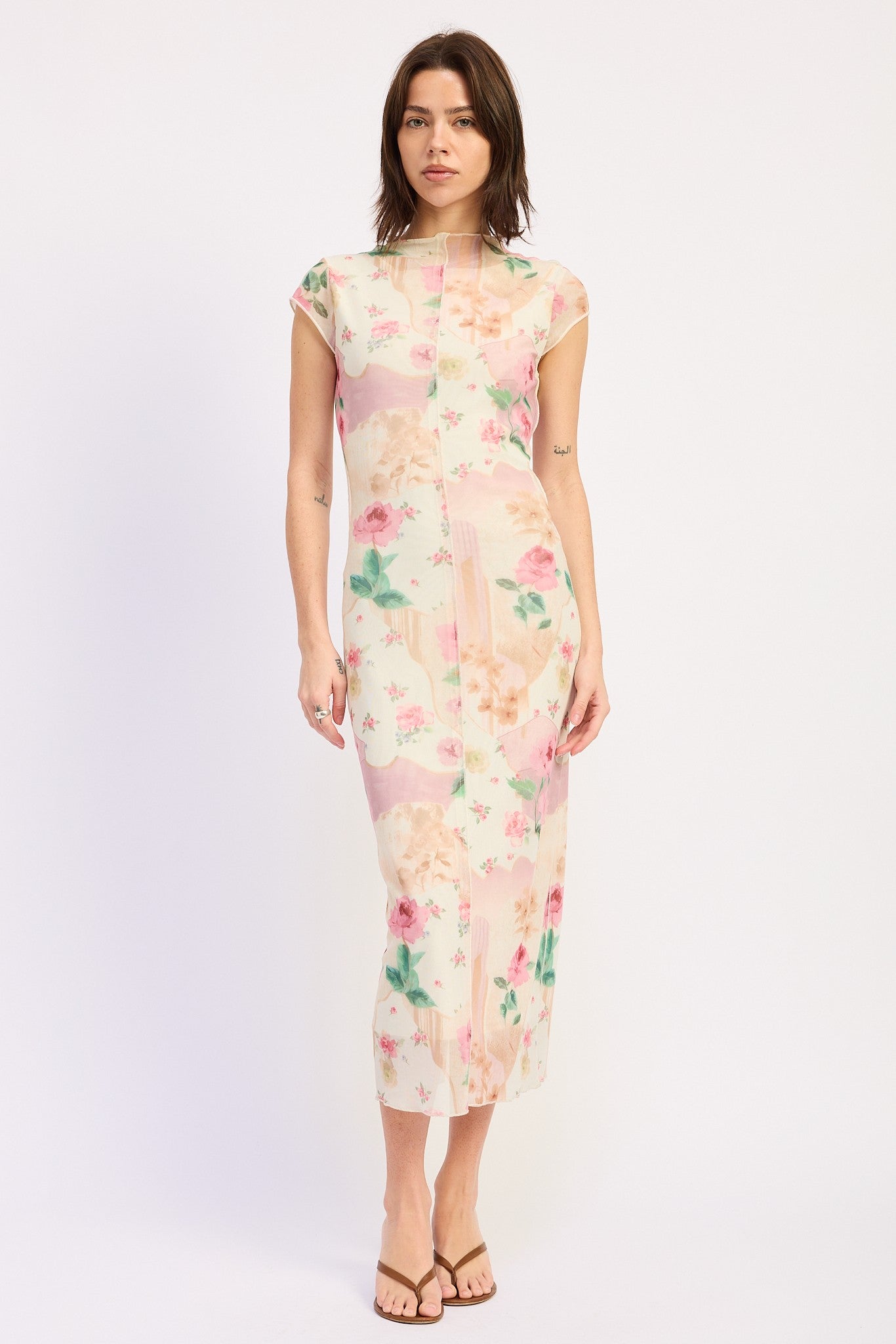 Sheer Mesh Merrow Seam Midi Dress
